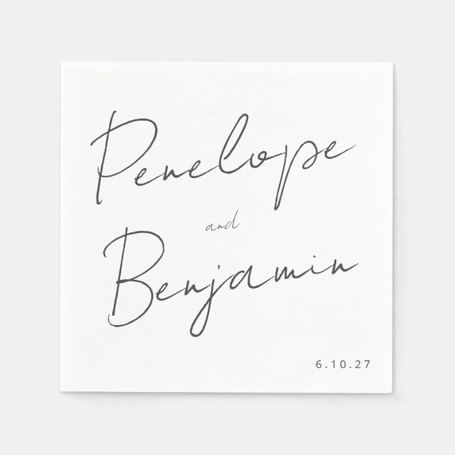 Moderne Skripthandschrift Schwarz-Weiß-Hochzeit Serviette (Vorderseite)