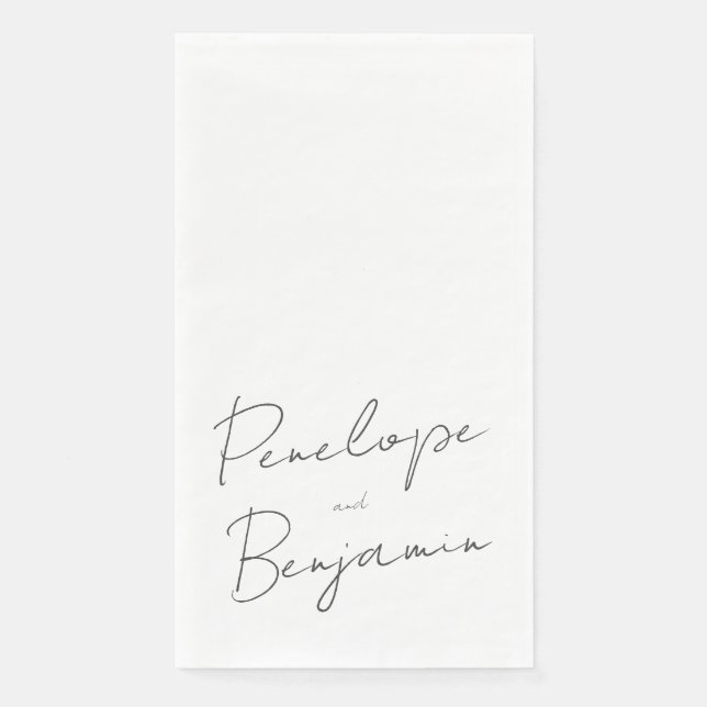 Moderne Skripthandschrift Schwarz-Weiß-Hochzeit Serviette (Vorderseite)