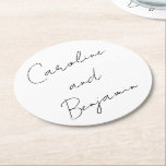 Moderne Skripthandschrift Wedding Boho White Runder Pappuntersetzer<br><div class="desc">Modernes Script Handwriting Wedding Boho Round Paper Untersetzer in White</div>