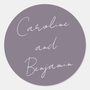 Moderne Skripthandwriting Wedding Dusty Lila Runder Aufkleber