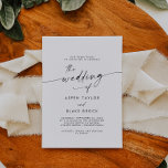 Moderne Skripthochzeit Einladung<br><div class="desc">Diese moderne Hochzeitseinladung ist perfekt für eine minimalistische Hochzeit. Das schlichte Schwarz-Weiß-Design zeichnet sich durch eine einzigartige industrielle Schrift mit modernem Boho-Stil aus. Anpassbar in jeder Farbe. Behalt das Design minimal und elegant,  wie es ist,  oder personalisiere es durch Hinzufügen von eigenen Grafiken und Kunstwerken.</div>