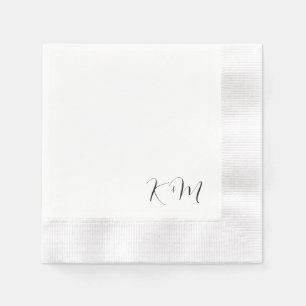 Moderne Skriptinitialen B/W Hochzeitsgeprägt Serviette