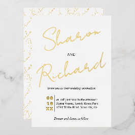 Moderne Skriptkalligraphie Hochzeit Gold Folieneinladung