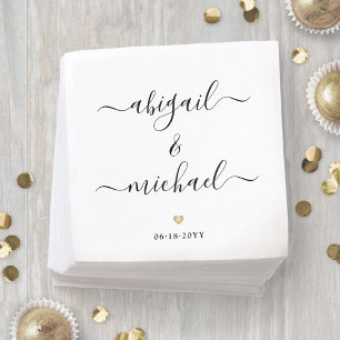 Moderne Skriptnamen & einfaches Gold Heart Wedding Serviette