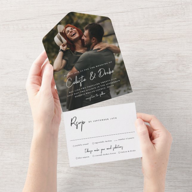 Moderne Skriptnamen Foto Hochzeit All In One Einladung (Abreißen)