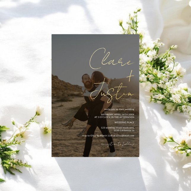 Moderne Skriptnamen Fotos Hochzeit Folieneinladung (Modern script names photos wedding foil invitation)