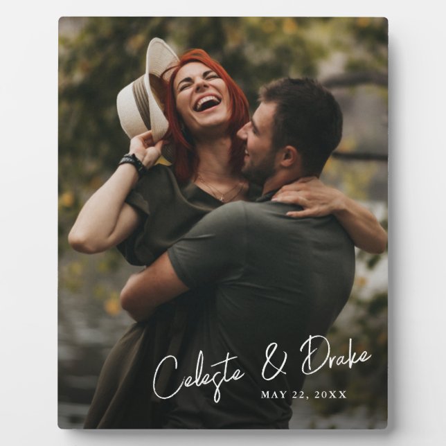 Moderne Skriptnamen Paare Foto Hochzeit Fotoplatte (Vorderseite)