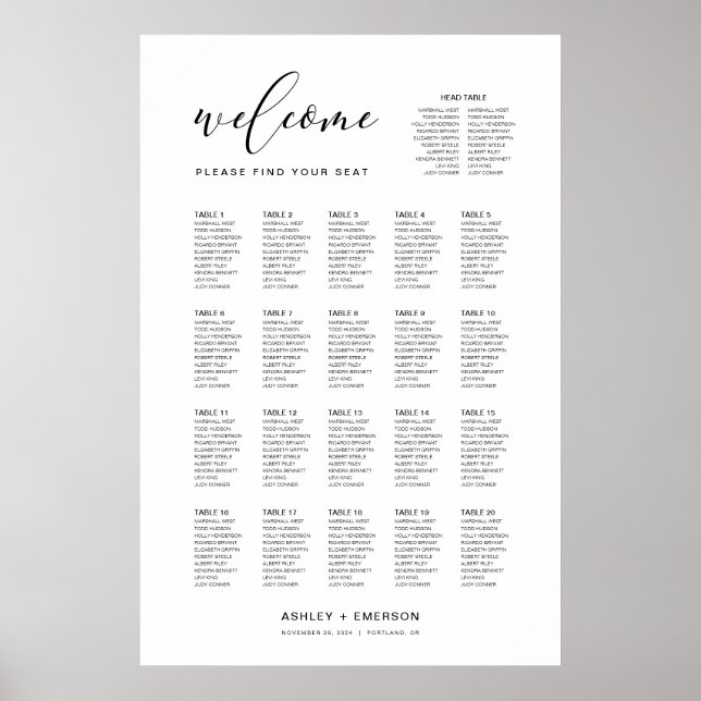 Moderne Skriptsitzkarte mit Kopftisch Poster (Vorne)