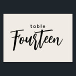 Moderne Skripttabelle 14 Vierzehn Off-White Weddin Tischnummer<br><div class="desc">Modernes Drehbuch Tabelle 14 Vierzehn Off-White Hochzeit oder Abendessen Party Tischnummer. Vierzehn in einem schicken, trendigen, handgeschriebenen Schriftart. Die Hintergrundfarbe dieser Tischnummer ist farbeditierbar, klicken Sie einfach auf die Schaltfläche Weitere Farben anpassen, um eine beliebige Farbe auszuwählen. Ein stilvolles, aber einfaches Design in schwarz und cremefarben oder einer beliebigen Hintergrundfarbe....</div>