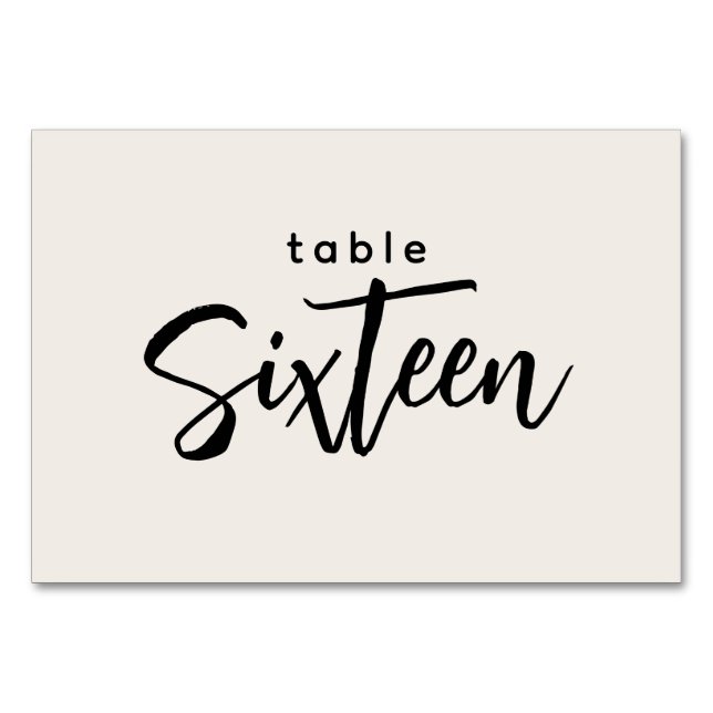 Moderne Skripttabelle 16 Sechzehn Off-White Weddin Tischnummer (Vorderseite)