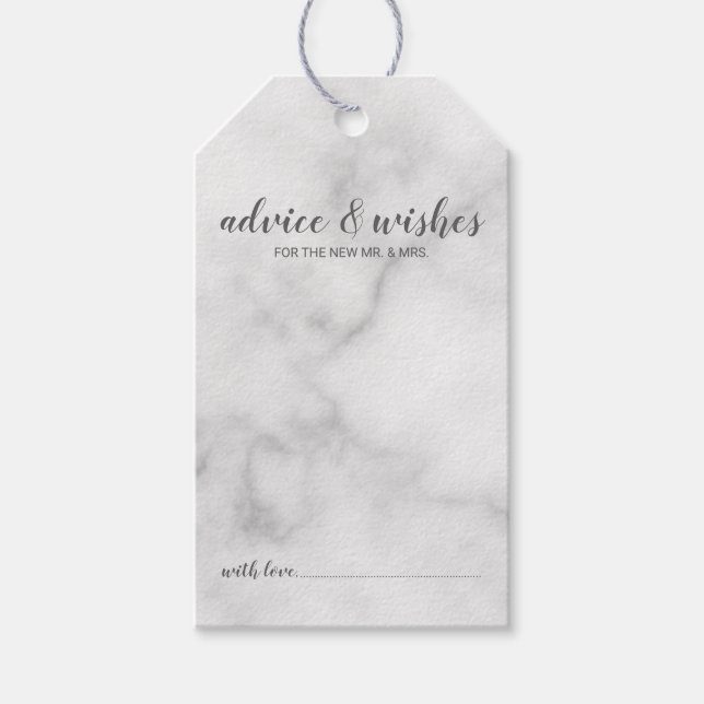 Moderne SkriptWedding Advice & Wishings White Marb Geschenkanhänger (Vorderseite)