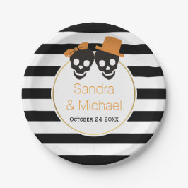 Moderne Skulle und Streifen Halloween Hochzeit Pappteller