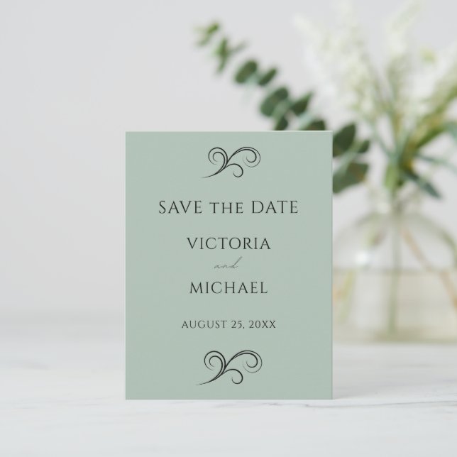 Moderne Skulpturen Minimalistische Grüne Hochzeit Save The Date (Stehend Vorderseite)