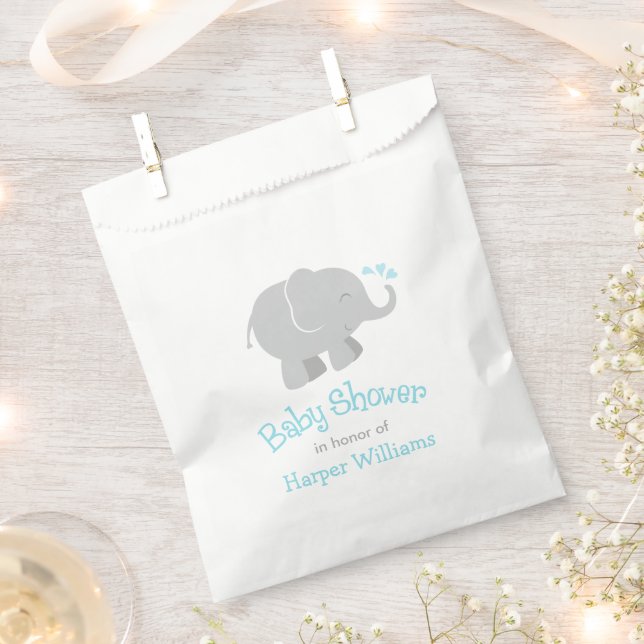 Moderne Sky Blue und Graue Elephant Boy Baby Dusch Geschenktütchen (Ausgeschnitten)
