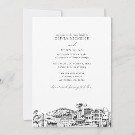 Moderne Skyline Black & White Anchorage Hochzeit Einladung