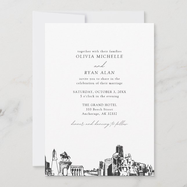 Moderne Skyline Black & White Houston Wedding Einladung (Vorderseite)
