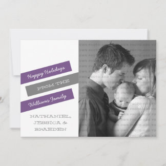 Moderne Slant Foto Holiday Card (Lila/grau) Feiertagskarte