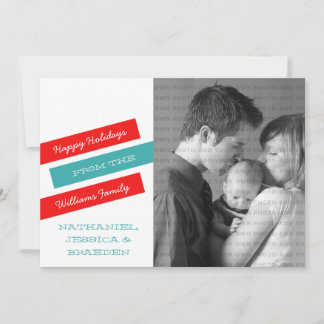 Moderne Slant Foto Holiday Card (Rot/Aqua) Feiertagskarte