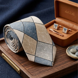 Moderne Slate Blue- und Sandstein-Marmor-Mosaik Krawatte