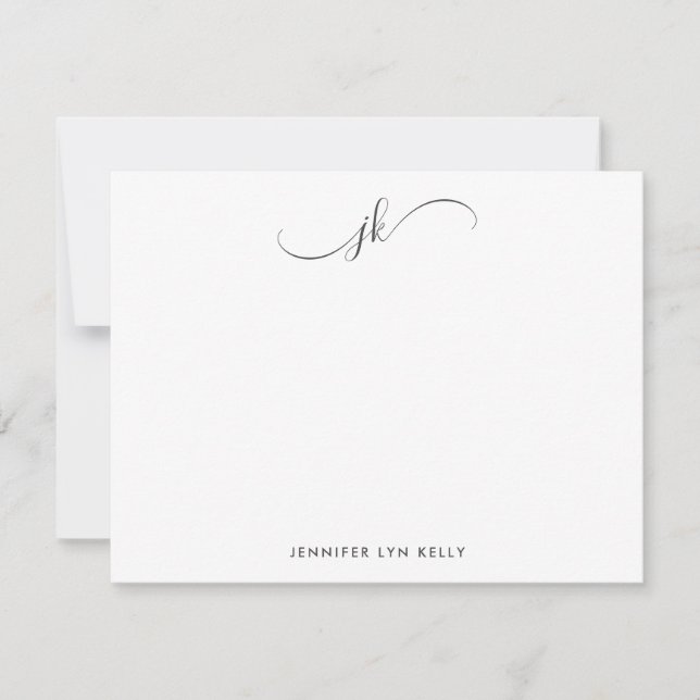 Moderne Slate Gray Monogram Script Kalligraphie Mitteilungskarte (Vorderseite)