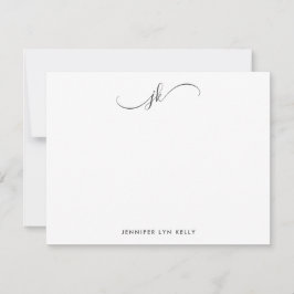 Moderne Slate Gray Monogram Script Kalligraphie Mitteilungskarte