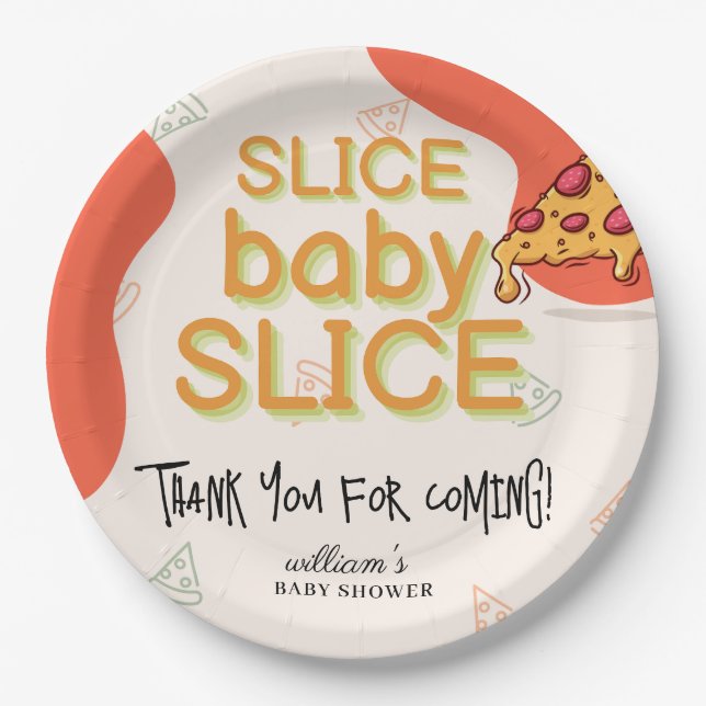 Moderne Slice Baby Slice Pizza Baby Dusche Pappteller (Vorderseite)