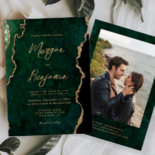 Moderne Smaragdgrüne Achat-Schrift-Foto-Hochzeit Einladung