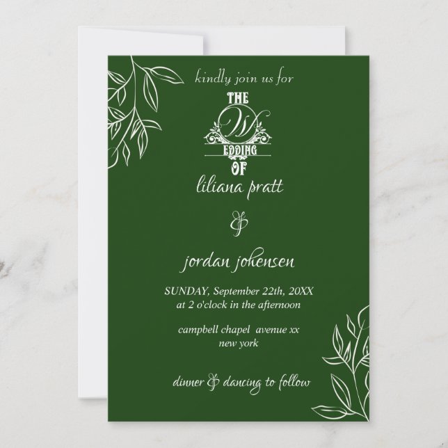 Moderne smaragdgrüne Hochzeit Einladung (Vorderseite)
