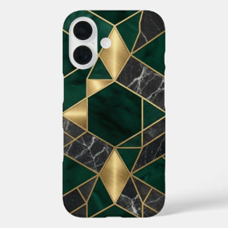 Moderne Smaragdgrüne Malachit-Marmor- und Messing- iPhone 16 Hülle