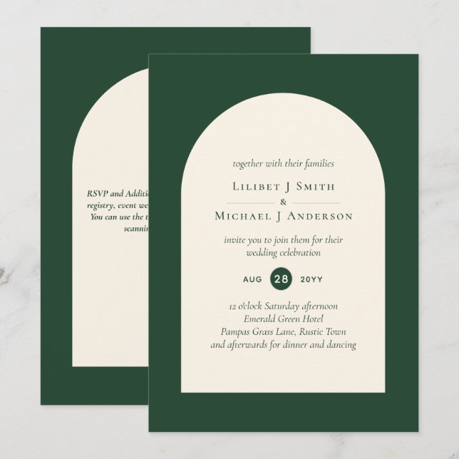 Moderne Smaragdgrüne Typografie-Hochzeit Einladung (Vorne/Hinten)