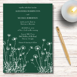 Moderne Smaragdgrüne und weiße Wildblume Hochzeit Einladung