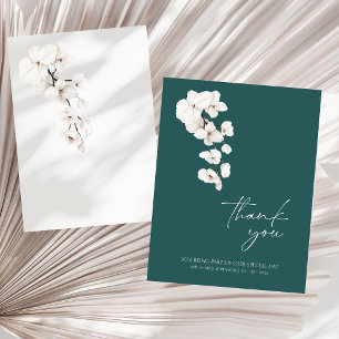 Moderne Smaragdgrüne Weiße Orchideen-Hochzeit Dankeskarte