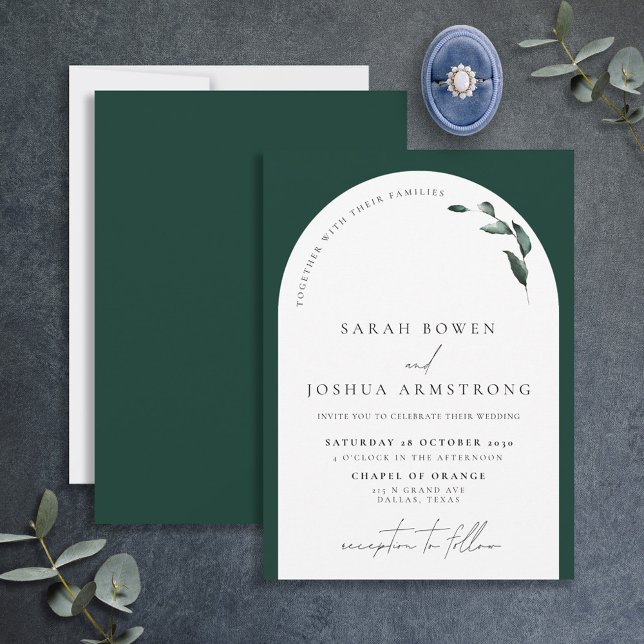 Moderne Smarald Green Botanical Script Wedding Inv Einladung (Von Creator hochgeladen)