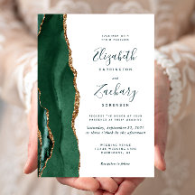 Moderne Smarald Green Gold Agate Script Hochzeit