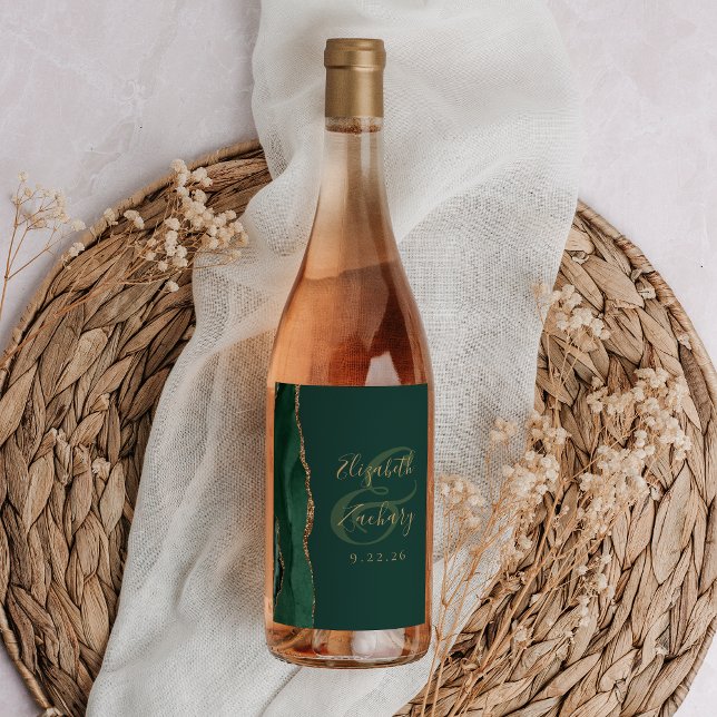 Moderne Smarald Green Gold Agate Wedding Weinetikett (Von Creator hochgeladen)