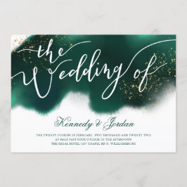 Moderne Smarald Green Gold Script Wedding Einladung