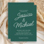 Moderne Smarald Green Ivory Script Hochzeit Einladung<br><div class="desc">Diese tiefe smaragdgrüne Hochzeitseinladung verbindet zeitlose Eleganz mit moderner Einfachheit. Die anmutige Schrift für die Namen des Ehepaares fügt eine romantische Touch hinzu, während der weiße Text und das minimale Layout dieses Design perfekt für feierliche Hochzeiten, botanische Themen oder naturlich inspiriert Feste machen. Dieses elegante Design eignet sich ideal für...</div>