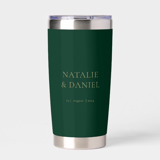 Moderne Smarald Green und Gold Chic Wedding Thermobecher (Vorderseite)