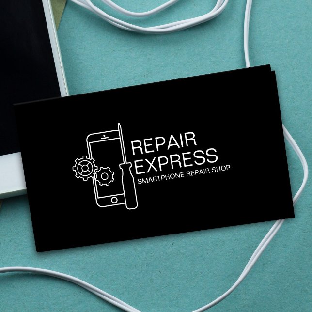 Moderne Smartphone-Reparatur in Schwarzweiß Visitenkarte (Von Creator hochgeladen)