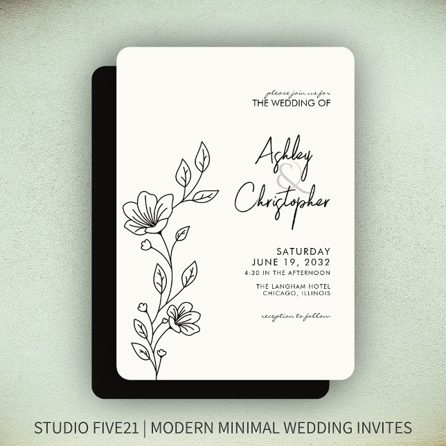 Moderne Smokey Black Foliage Kontur Hochzeit Einladung (Von Creator hochgeladen)