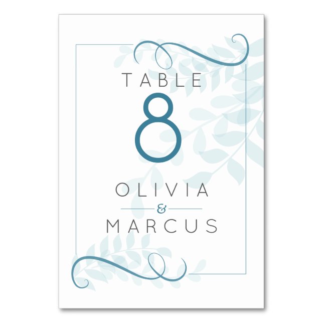Moderne Smokey Blue Aquamarin Accents Blass Blue B Tischnummer (Vorderseite)