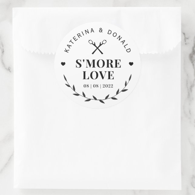 Moderne S'more Liebe Hochzeit Runder Aufkleber (Tasche)