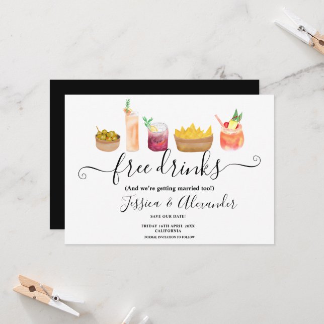 Moderne Snacks Cocktails Aquarell Save the Date (Vorderseite/Rückseite Beispiel)