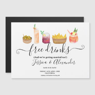 Moderne Snacks Cocktails Aquarell Save the Date Magnetkarte