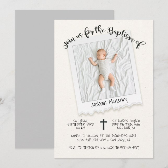 Moderne Snap Shot Foto Taufe Einladung (Vorne/Hinten)