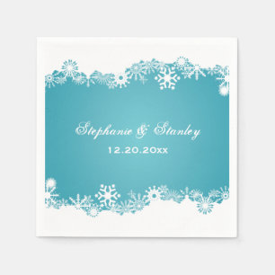 Moderne Snowflake Aqua weiße Winterhochzeit Serviette