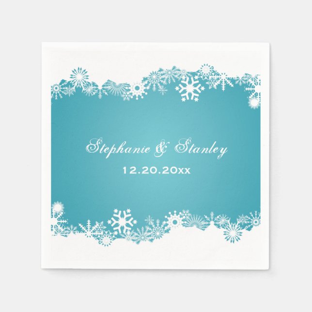 Moderne Snowflake Aqua weiße Winterhochzeit Serviette (Vorderseite)