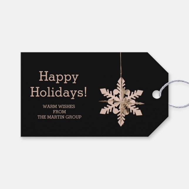 Moderne Snowflake Corporate Saisongrüße Geschenkanhänger (Vorderseite (Horizontal))