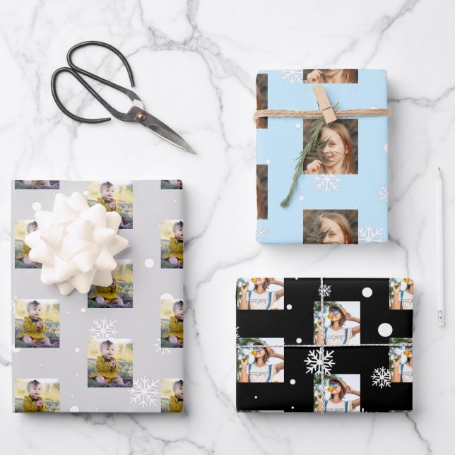 Moderne Snowflake Fotos Collage Patterns Weihnacht Geschenkpapier Set (Vorderseite)
