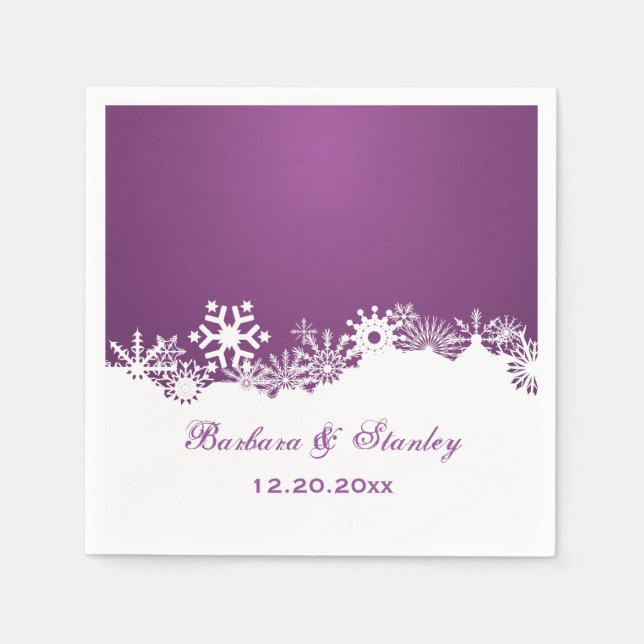 Moderne Snowflake lila Winterhochzeit Serviette (Vorderseite)